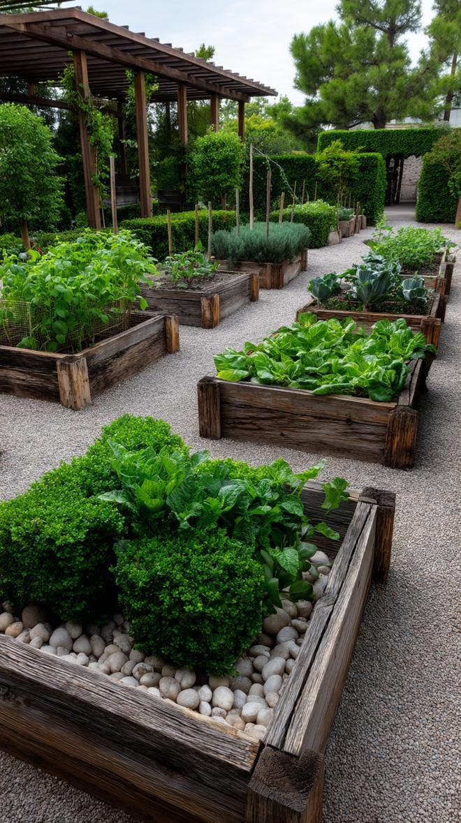 21. Grid-style vegetable layout in wooden raised beds-2
