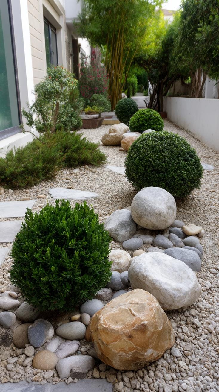 9. Minimalist rock garden with spherical shrubs-0