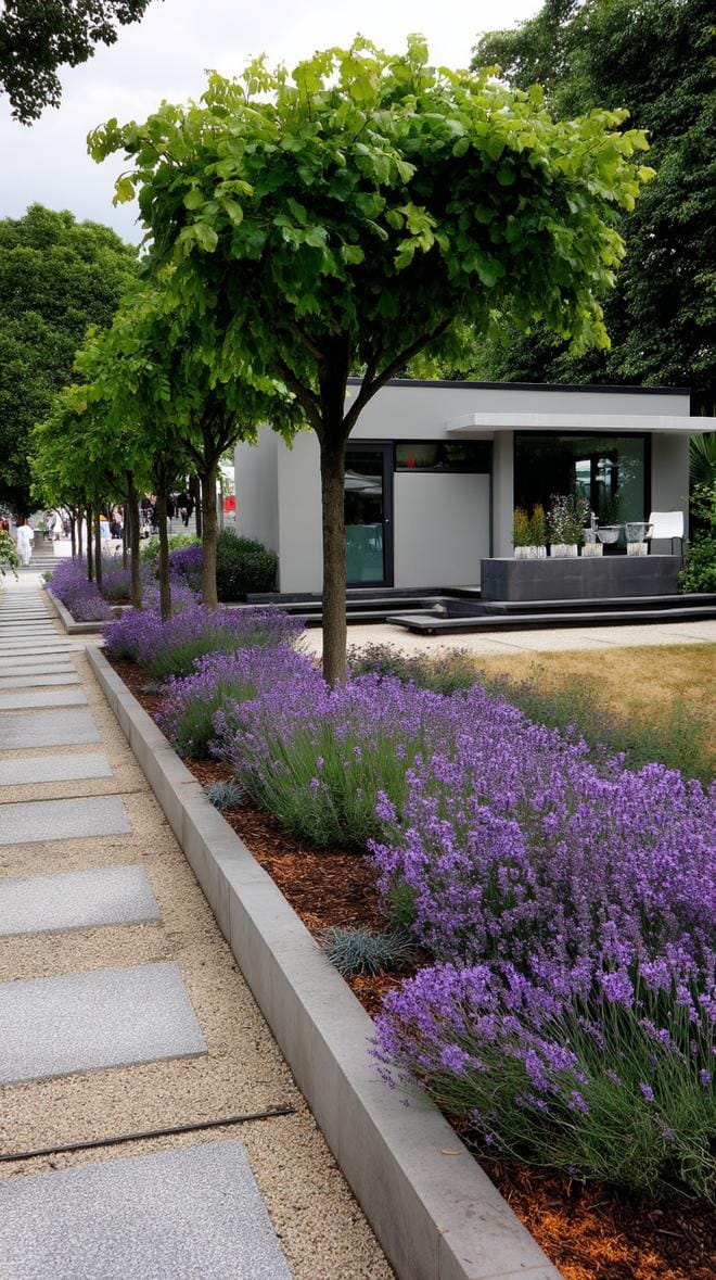 7. Modern garden path flanked with lavender bushes-2