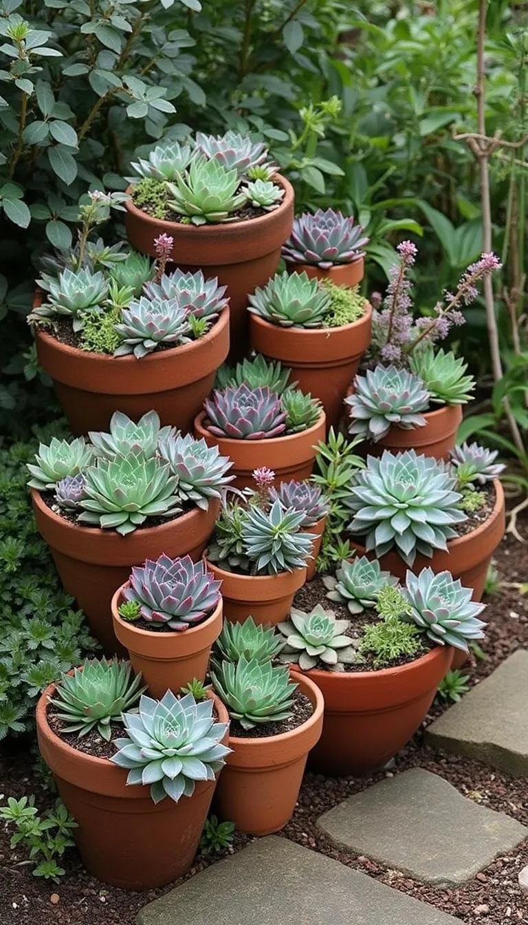 8. Potted succulent corner with layered terracotta pots-0