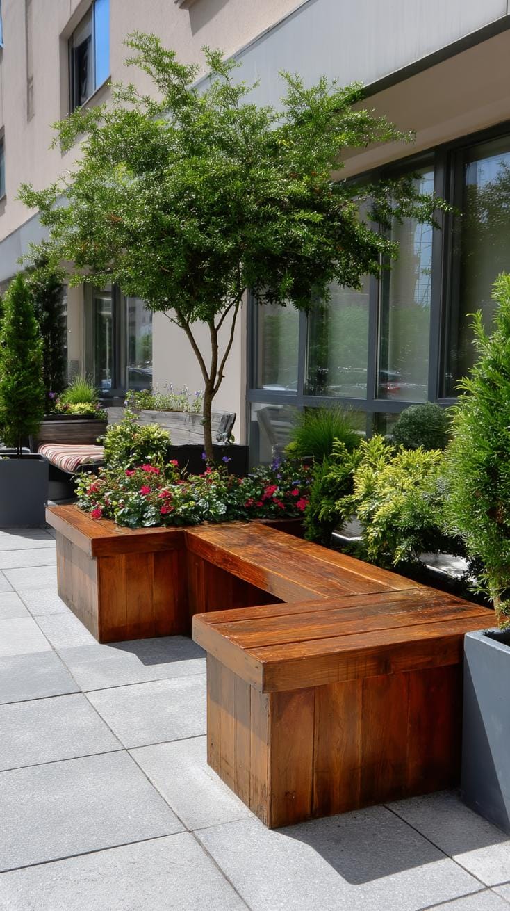 12. Sleek L-shaped bench with built-in planters-0