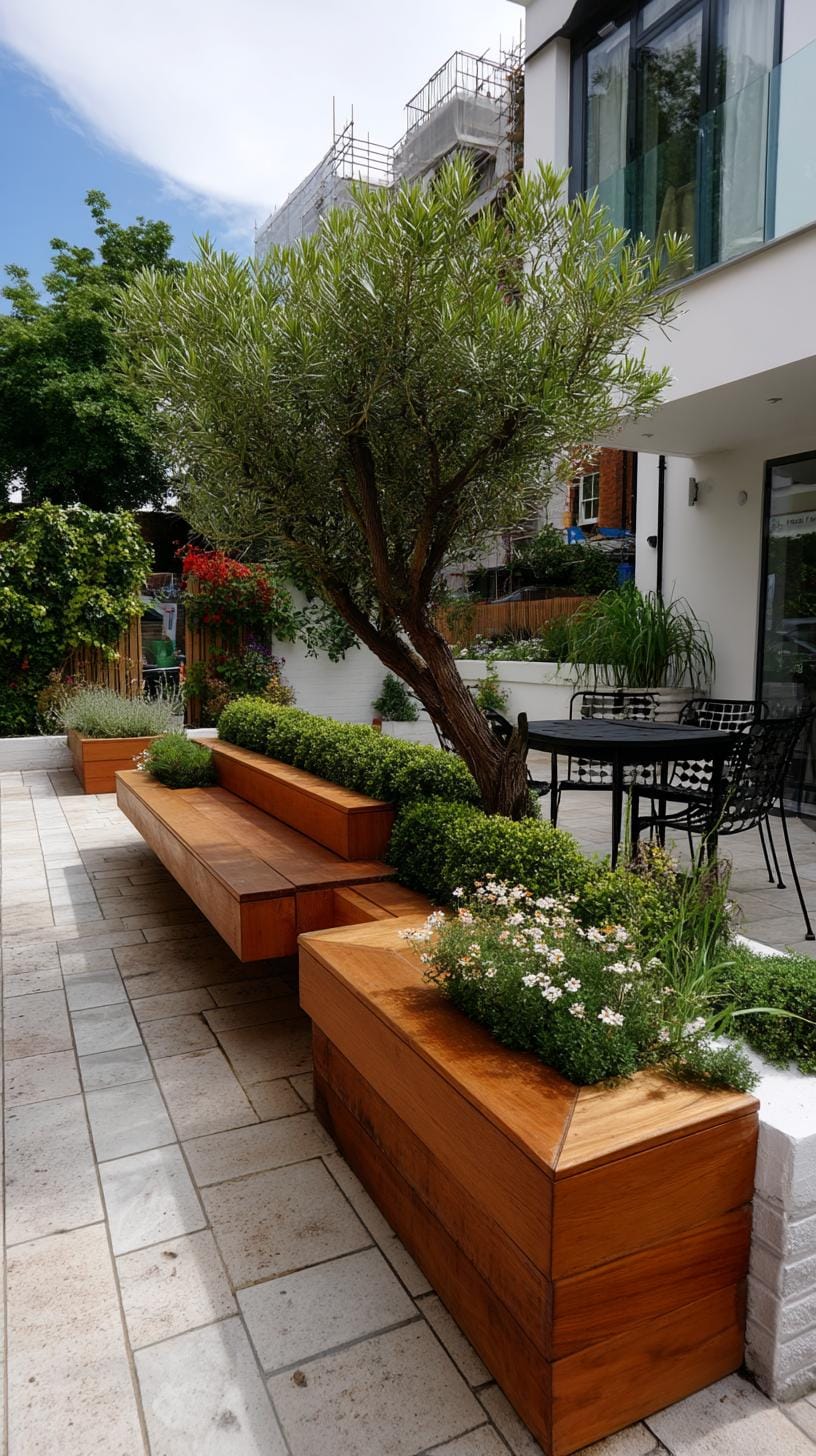 12. Sleek L-shaped bench with built-in planters-2