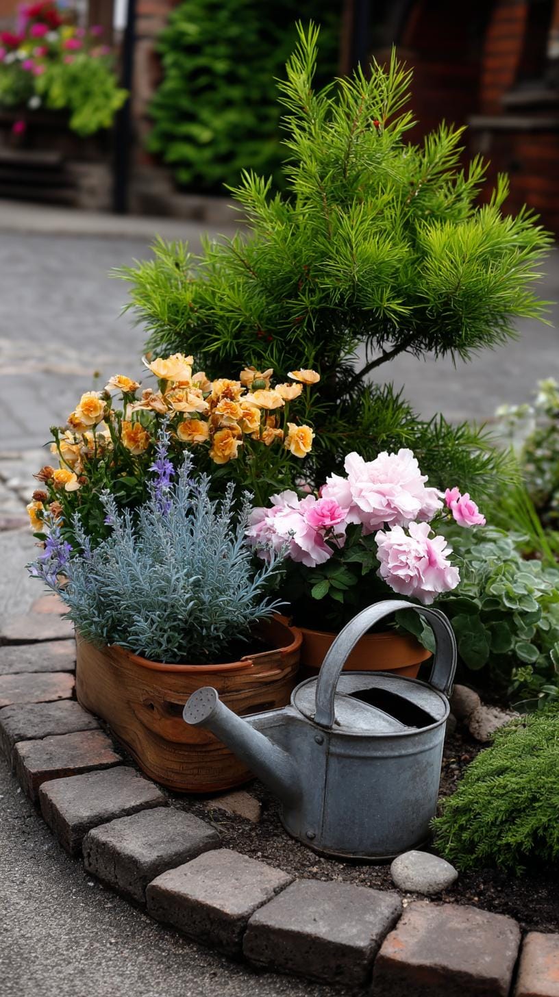 2. Small corner garden with curved brick edging-1