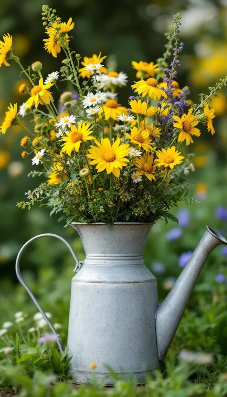 29 Vintage Garden Decor Ideas That Bring Rustic Charm Outdoors 105 26. Antique milk can with tall wildflowers-2