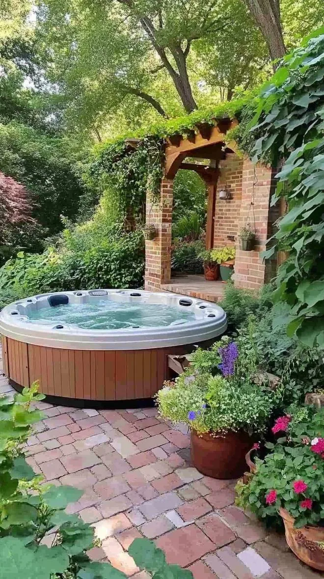 31 Best Hot Tub Ideas for the Ultimate Backyard Escape 40 7. Backyard garden with a hidden hot tub nook-0