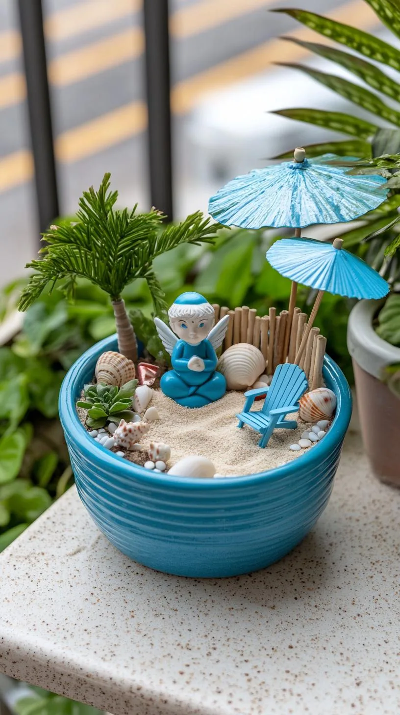 15. Beach-themed fairy garden with shells and mini chairs-1