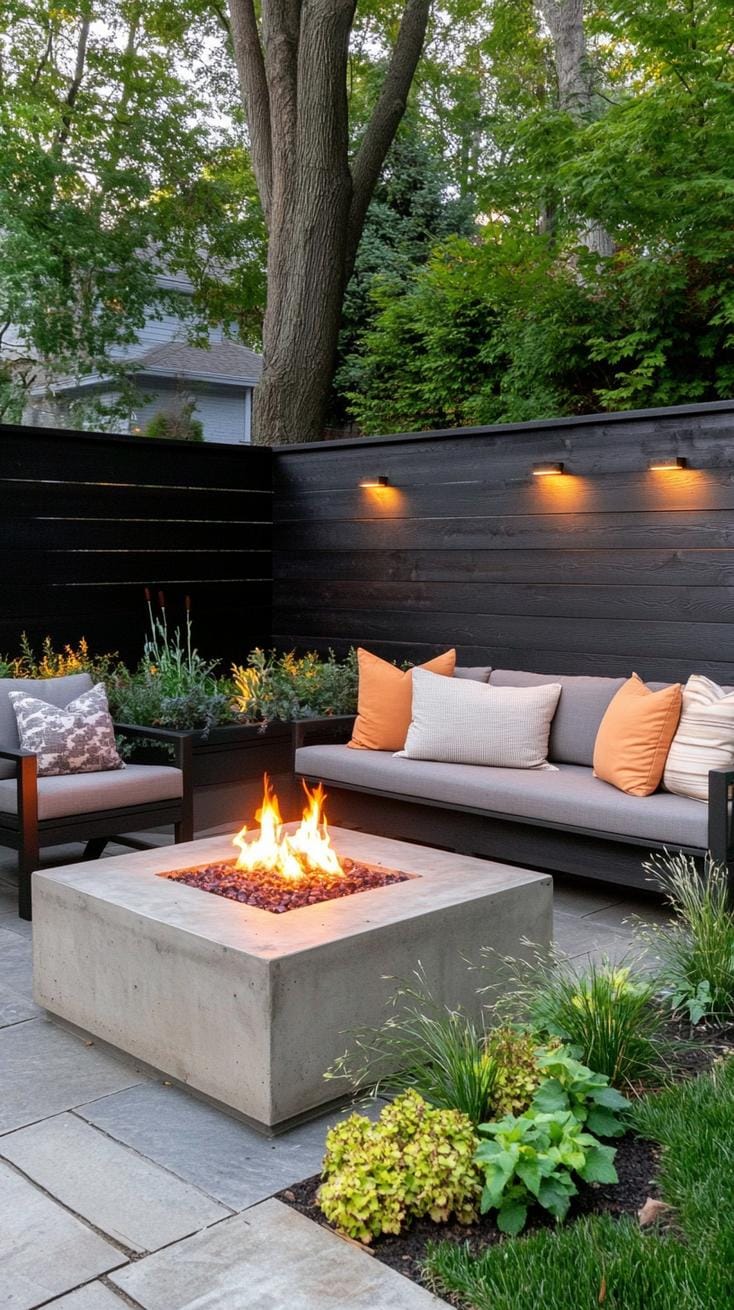35 Unique Privacy Fence Ideas for a More Private Backyard 47 17. Black stained wooden privacy wall for patio-1
