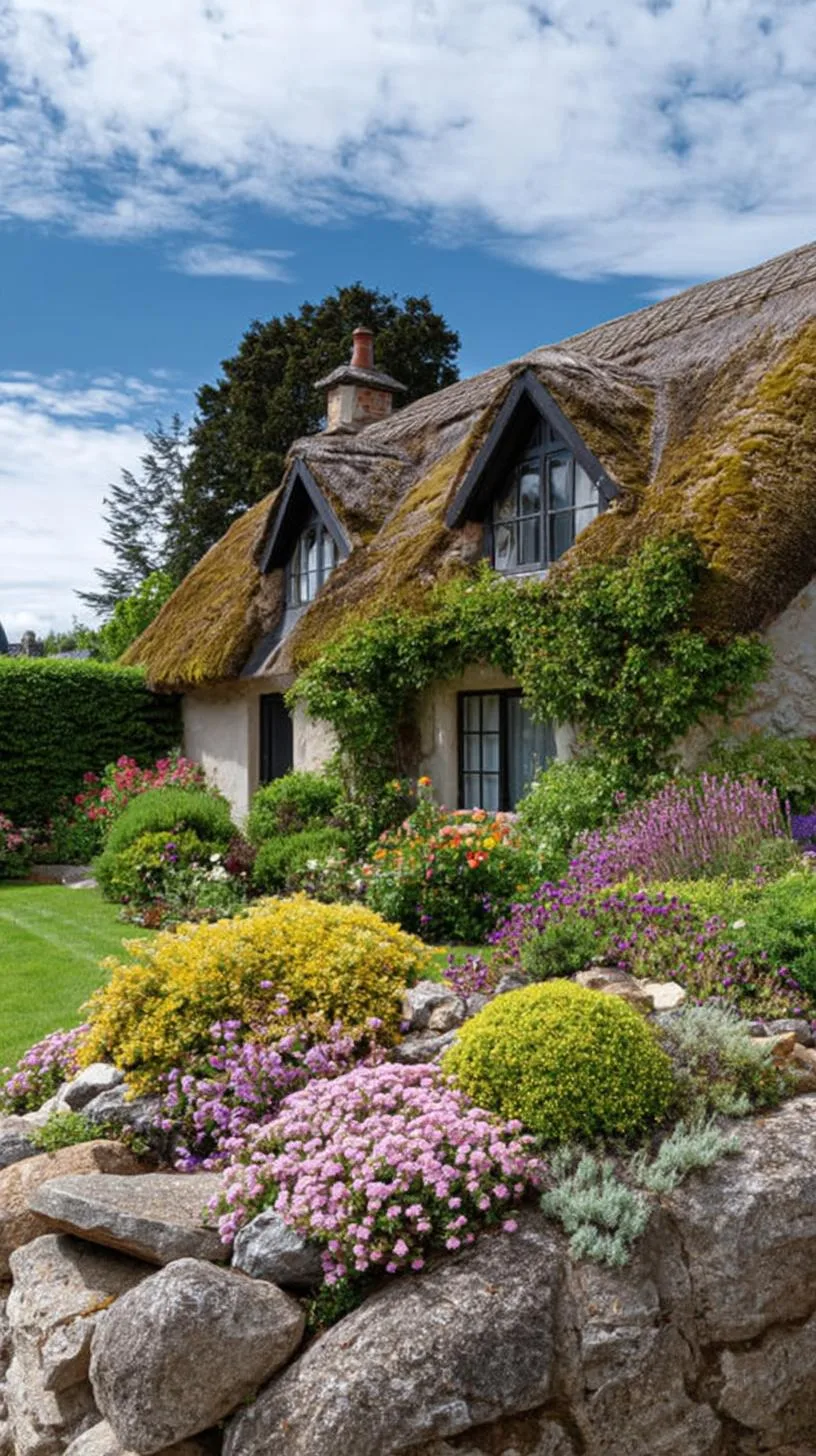 35 Dreamy Cottage Garden Ideas for Timeless Charm 79 34. Blooming garden wall under mossy roof eaves-0