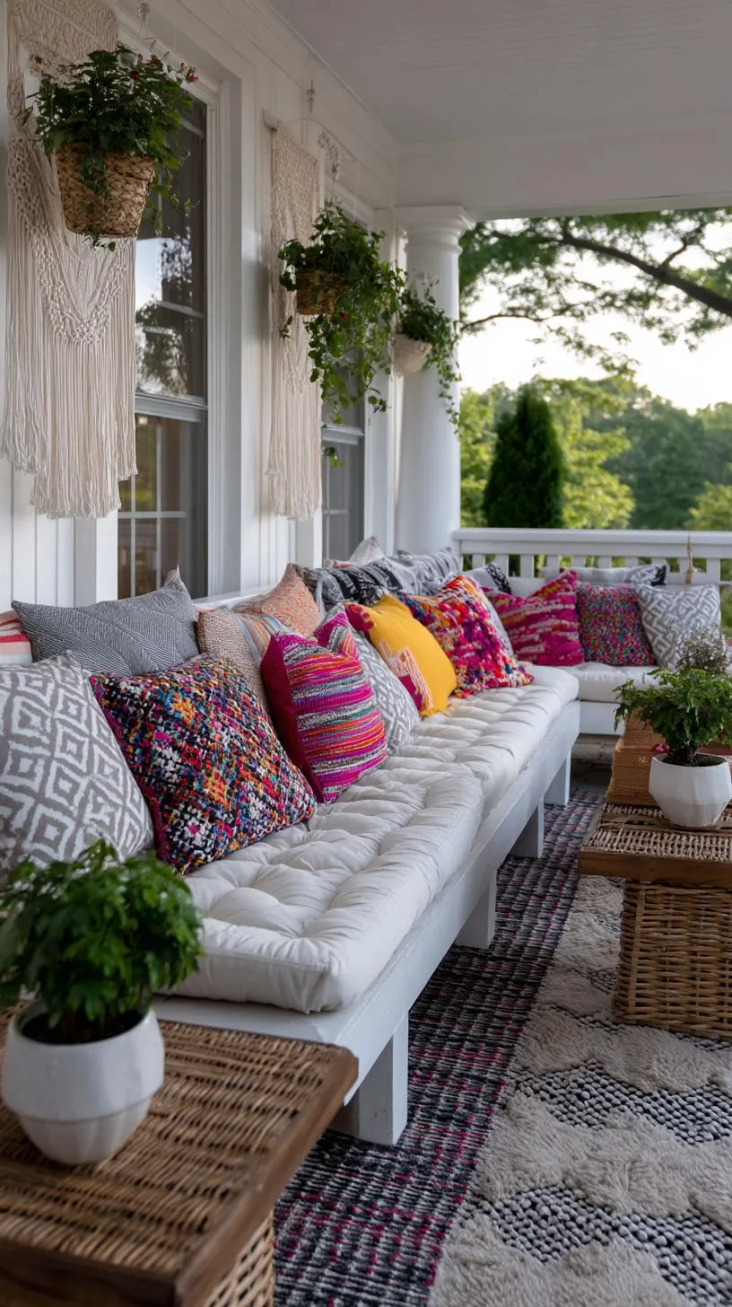 7. Boho style porch with bold pillows and vintage rugs-4