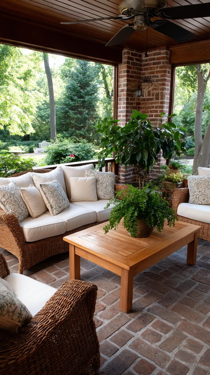 26. Brick-floor enclosed porch with ceiling fan and recliners-2