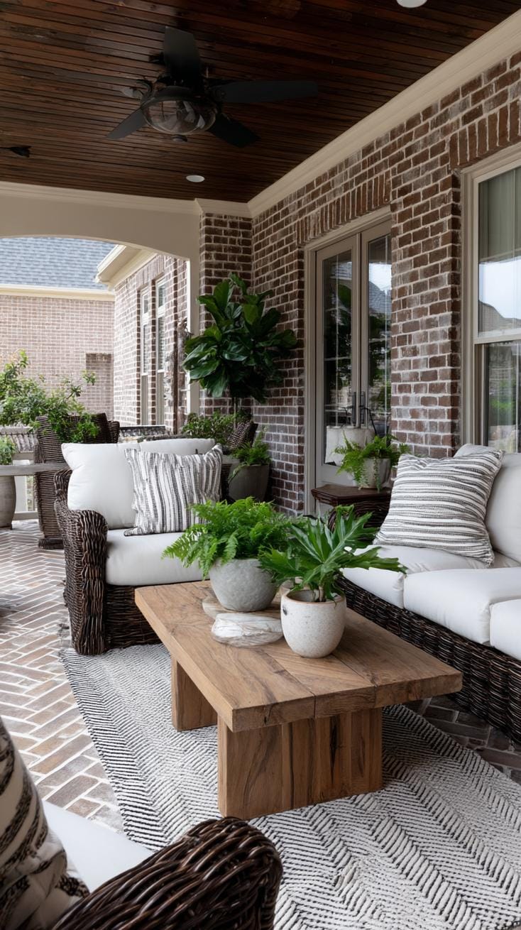 26. Brick-floor enclosed porch with ceiling fan and recliners-3