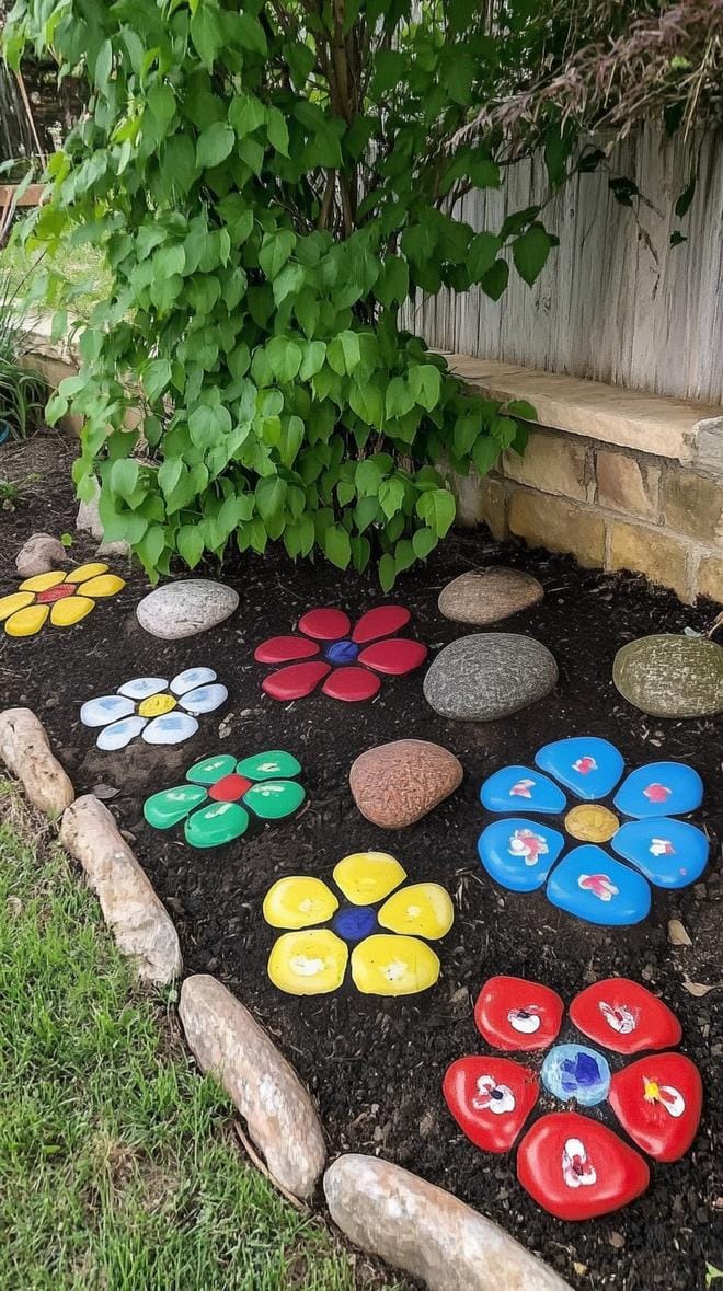 31 Rock Garden Ideas That Transform Any Outdoor Space 75 15. Bright painted rocks forming garden flowers-0