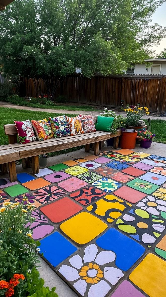 28. Budget DIY patio makeover with painted pavers-0