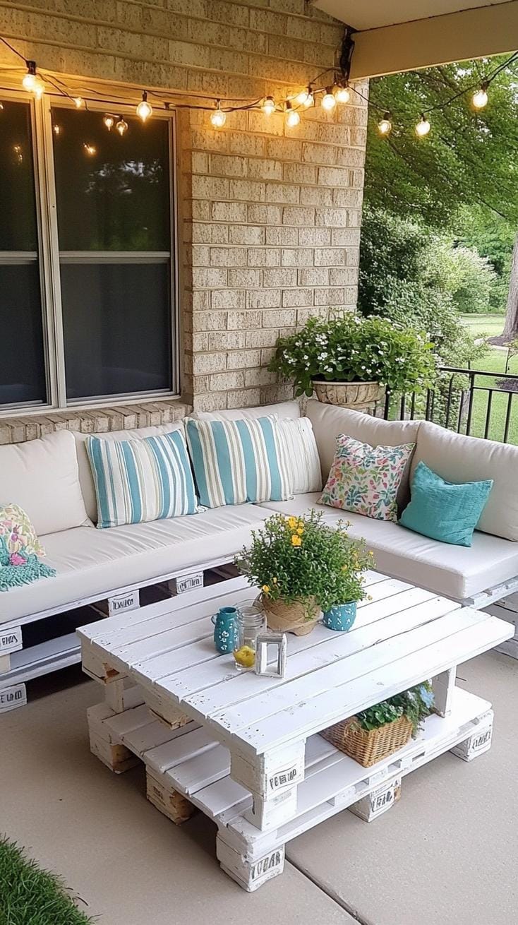 5. Budget-friendly patio with pallet wood furniture-3