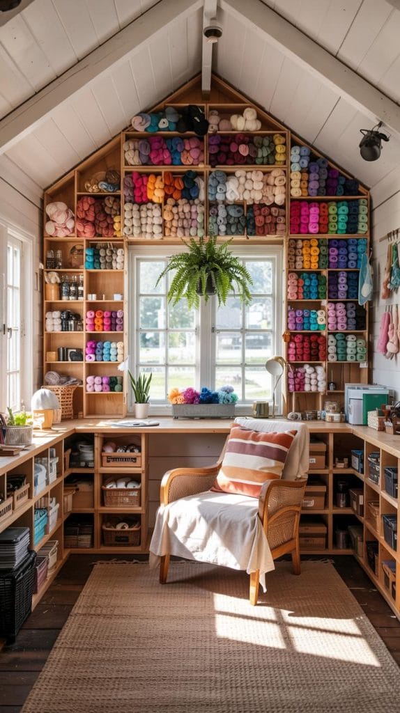 2. Built-in cubby wall filled with yarn skeins-1