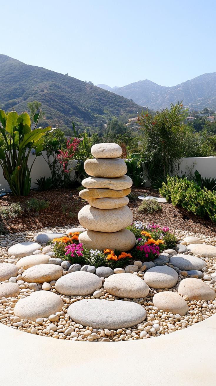 31 Rock Garden Ideas That Transform Any Outdoor Space 50 10. Circle rock feature with vertical stone stacks-0