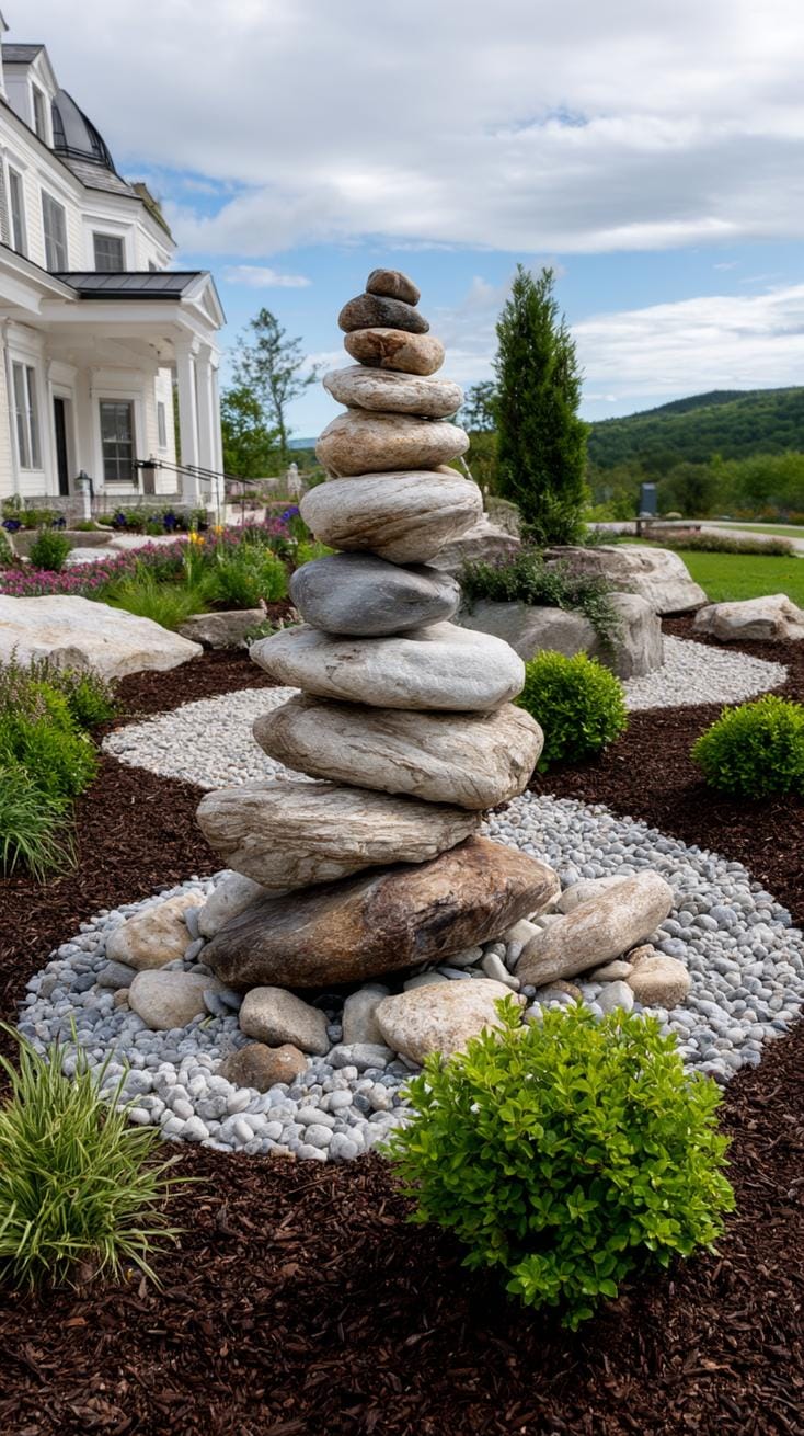 31 Rock Garden Ideas That Transform Any Outdoor Space 52 10. Circle rock feature with vertical stone stacks-2
