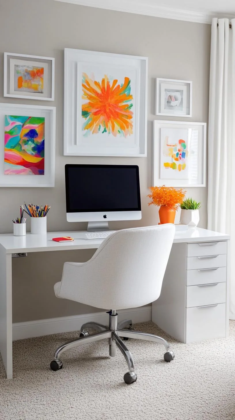 17. Colorful gallery wall above a simple desk-0