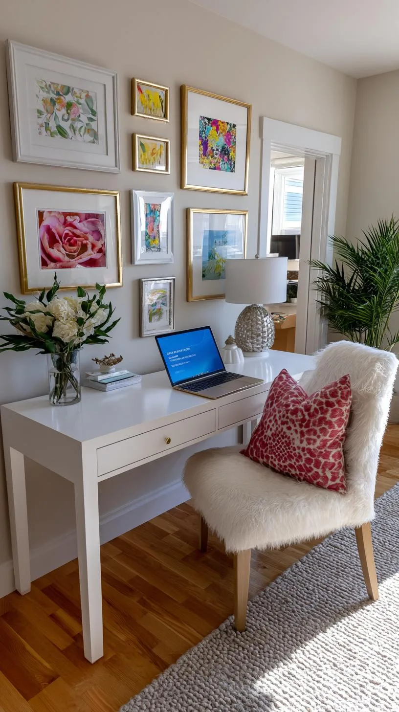 17. Colorful gallery wall above a simple desk-1