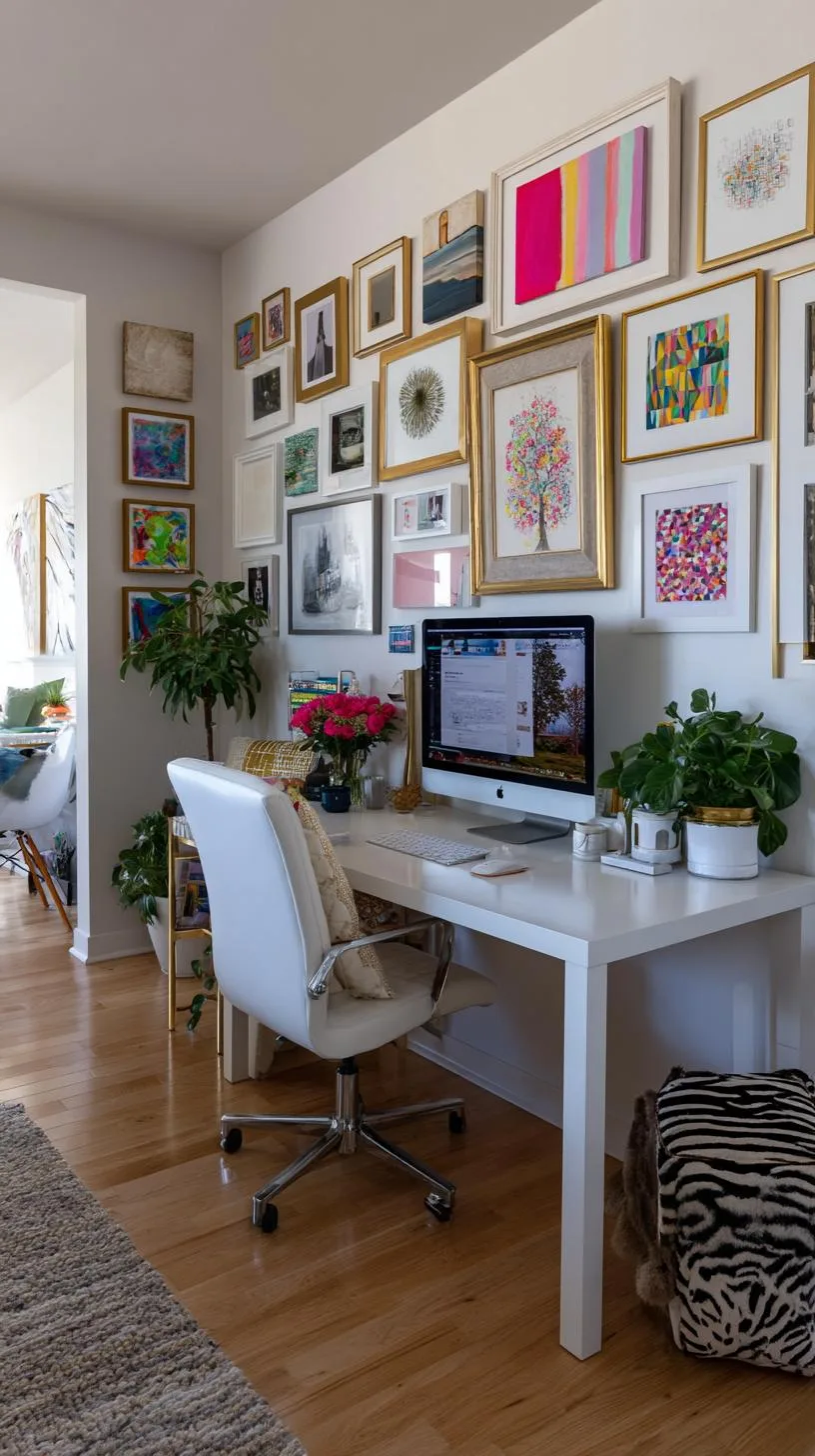 17. Colorful gallery wall above a simple desk-2