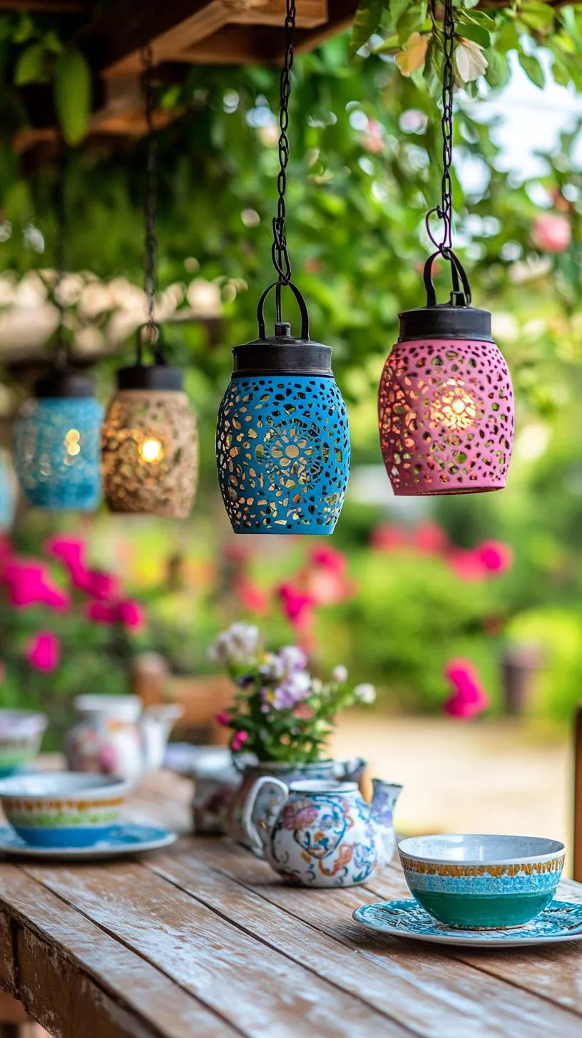26. Colorful upcycled lanterns over garden table-0
