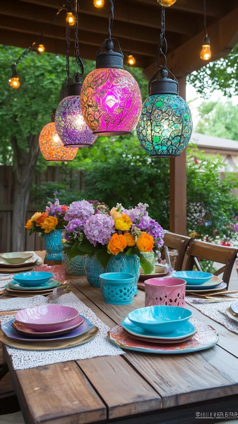 26. Colorful upcycled lanterns over garden table-1