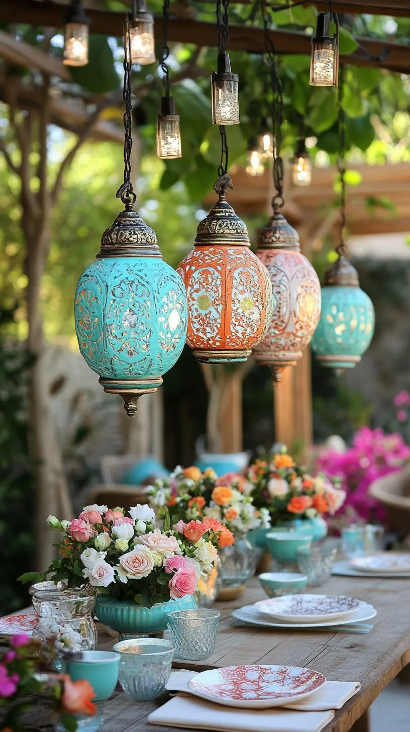 37 Whimsical Garden Ideas for a Magical Backyard 68 26. Colorful upcycled lanterns over garden table-2