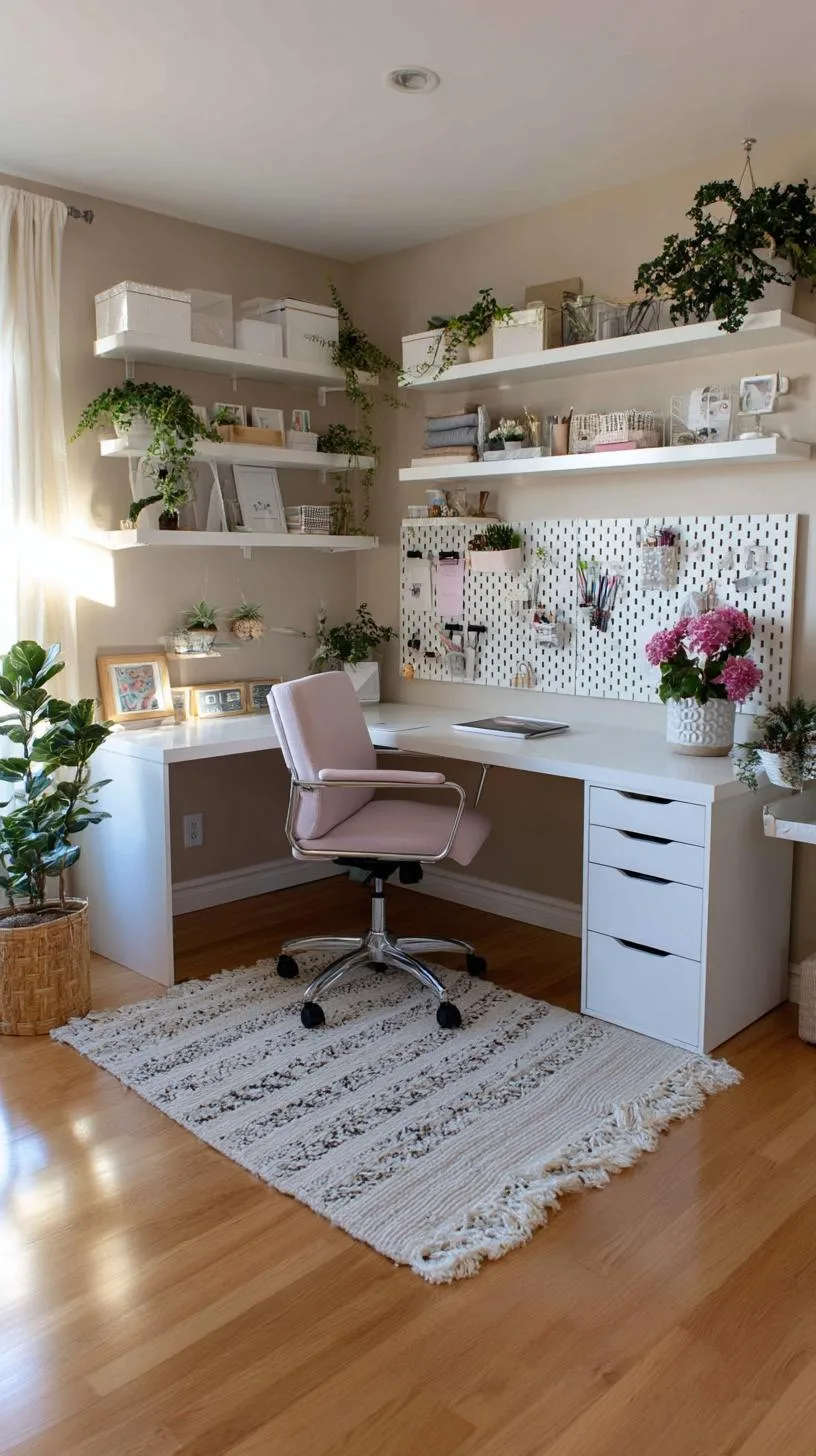 1. Corner desk setup with pegboard and shelving-2