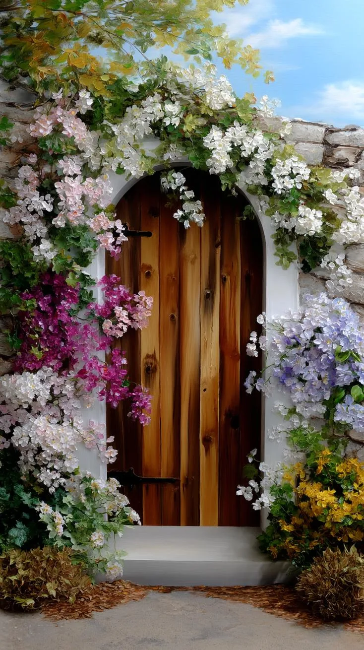 8. Cottage-style arched door hidden by blossoms-0