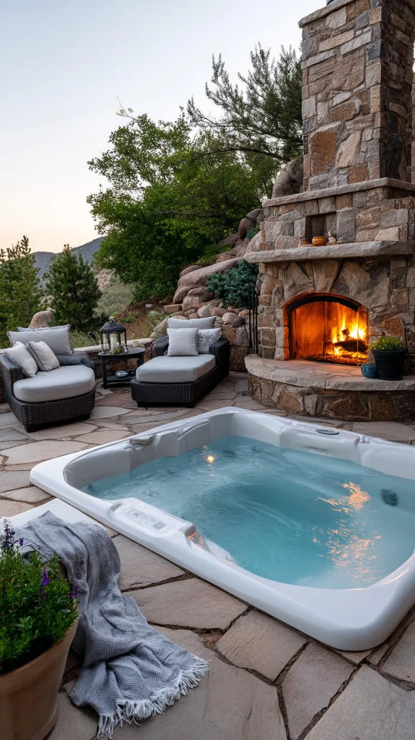31 Best Hot Tub Ideas for the Ultimate Backyard Escape 11 2. Cozy patio with a hot tub and fireplace-0