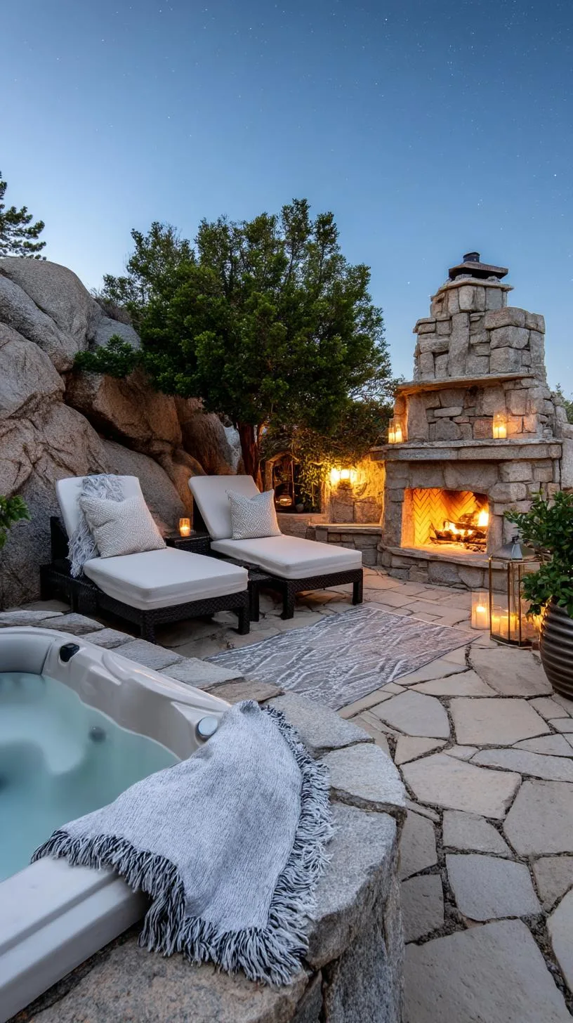 31 Best Hot Tub Ideas for the Ultimate Backyard Escape 12 2. Cozy patio with a hot tub and fireplace-1
