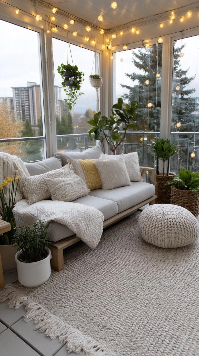 2. Cozy sunroom porch with string lights and rugs-3
