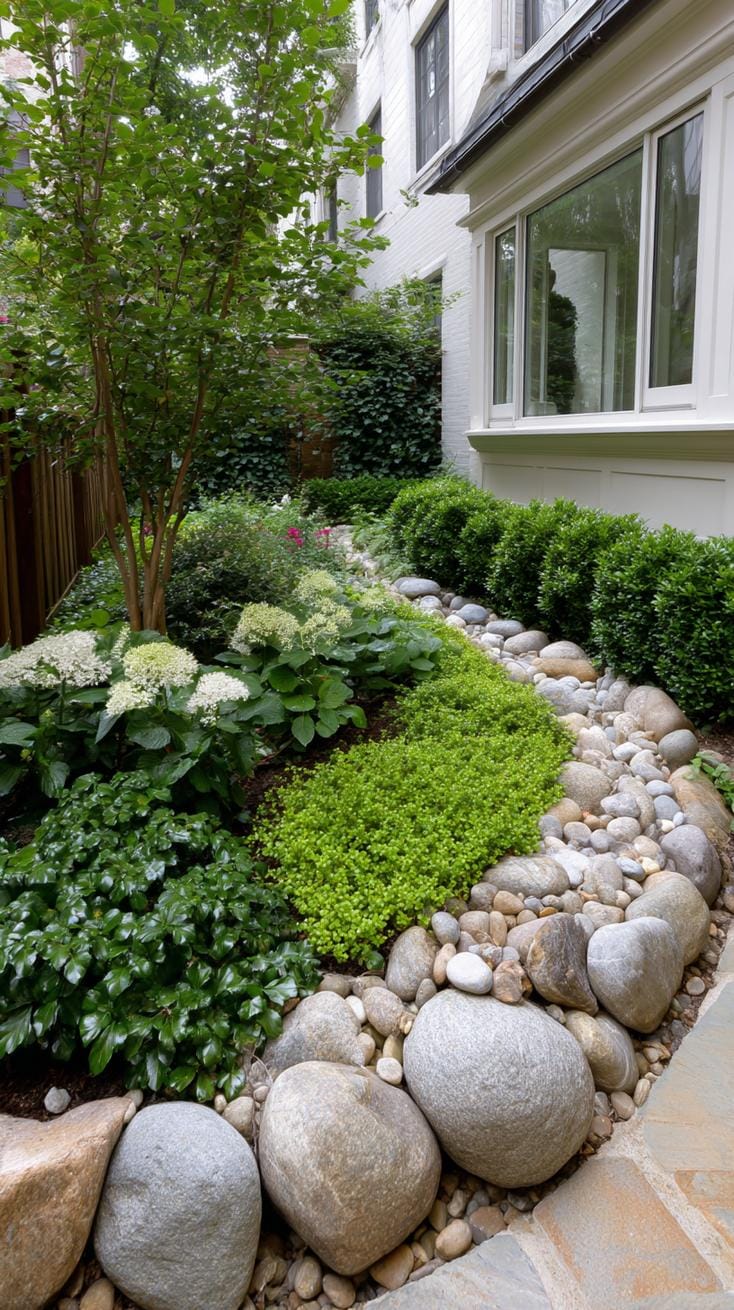 31 Rock Garden Ideas That Transform Any Outdoor Space 41 8. Curved border garden with large river rocks-2