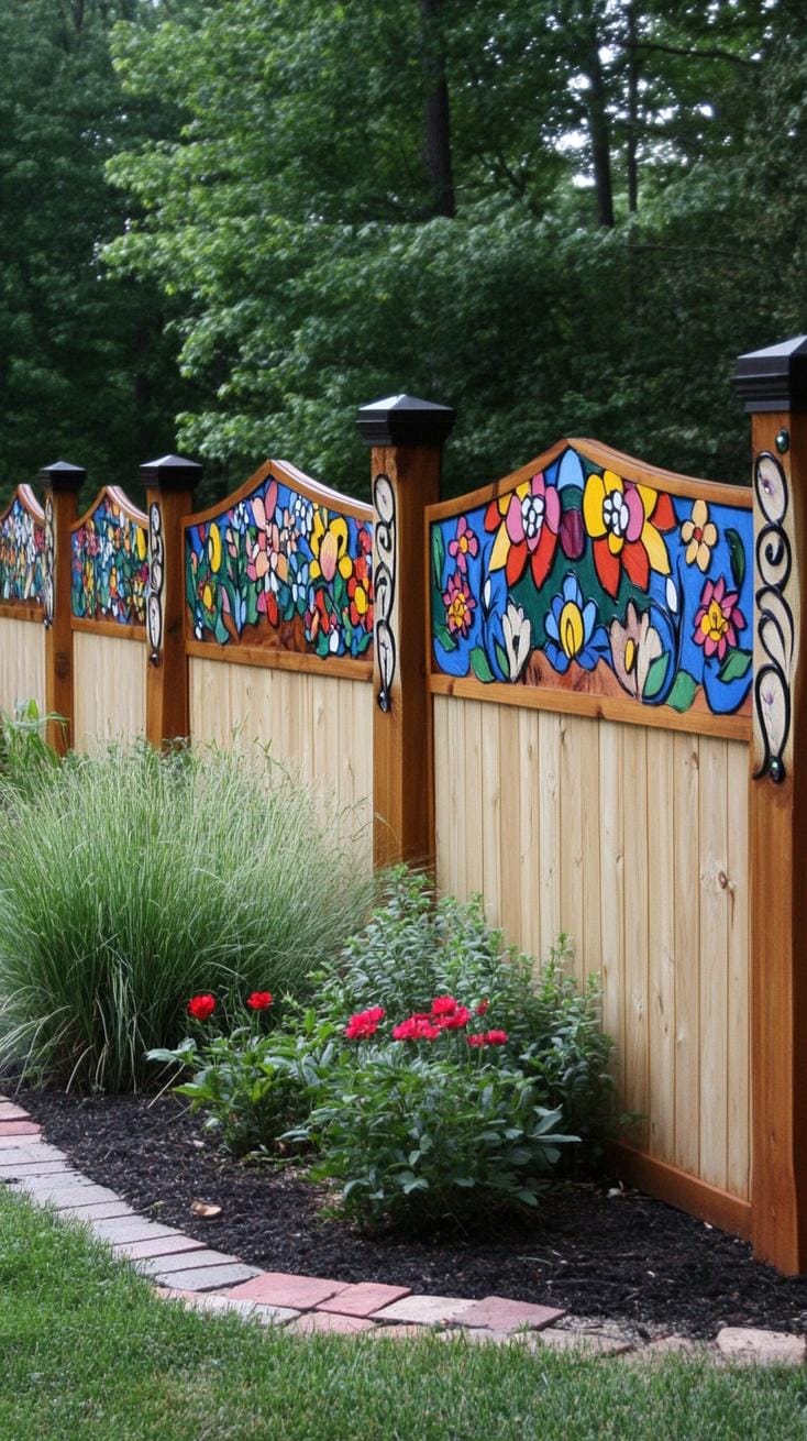 35 Unique Privacy Fence Ideas for a More Private Backyard 41 15. Curved privacy fence with brick-lined landscaping-1