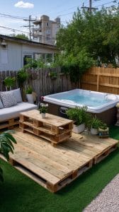 13. DIY hot tub on a budget-friendly deck-0