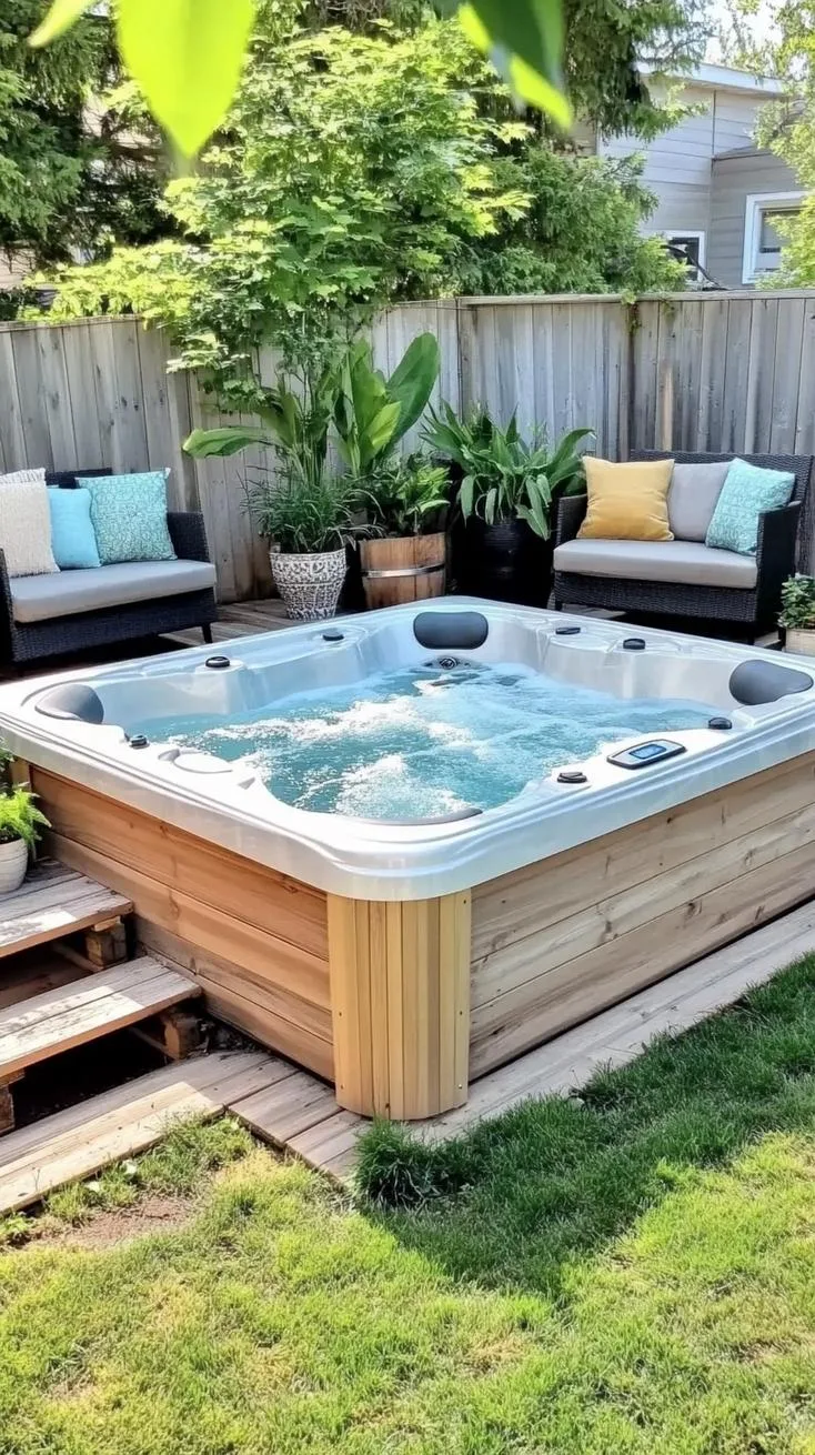 31 Best Hot Tub Ideas for the Ultimate Backyard Escape 75 13. DIY hot tub on a budget-friendly deck-2