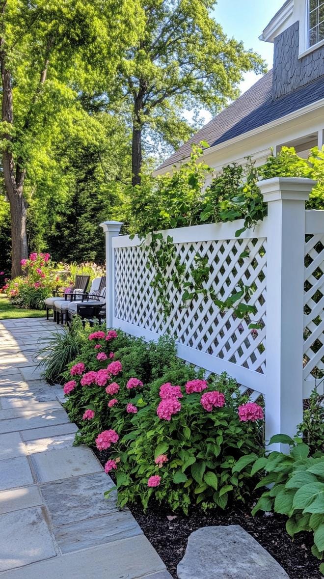 35 Unique Privacy Fence Ideas for a More Private Backyard 33 12. DIY lattice privacy screen with climbing vines-0