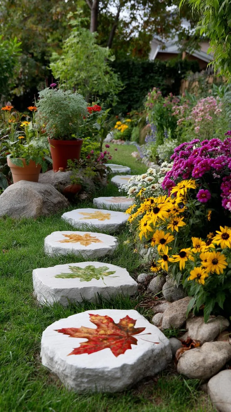 36. DIY leaf print stepping stones-0
