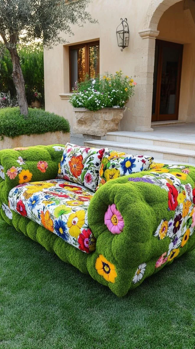 18. DIY moss sofa with blooming cushions-1