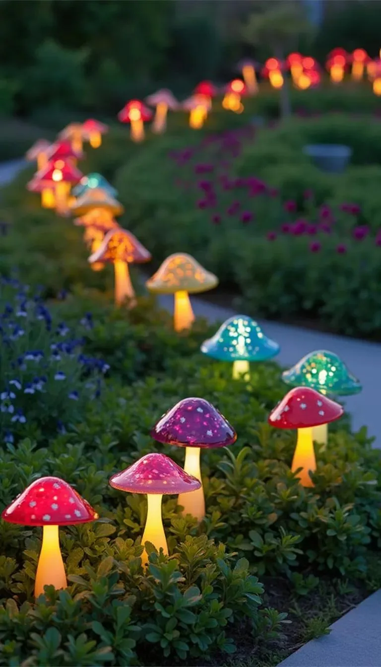 13. DIY mushroom solar lights sprinkled in flower beds-0