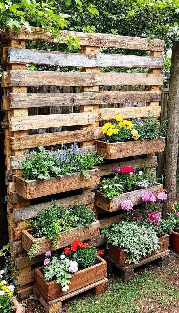 35 Unique Privacy Fence Ideas for a More Private Backyard 54 21. DIY privacy screen from old pallets and planters-0