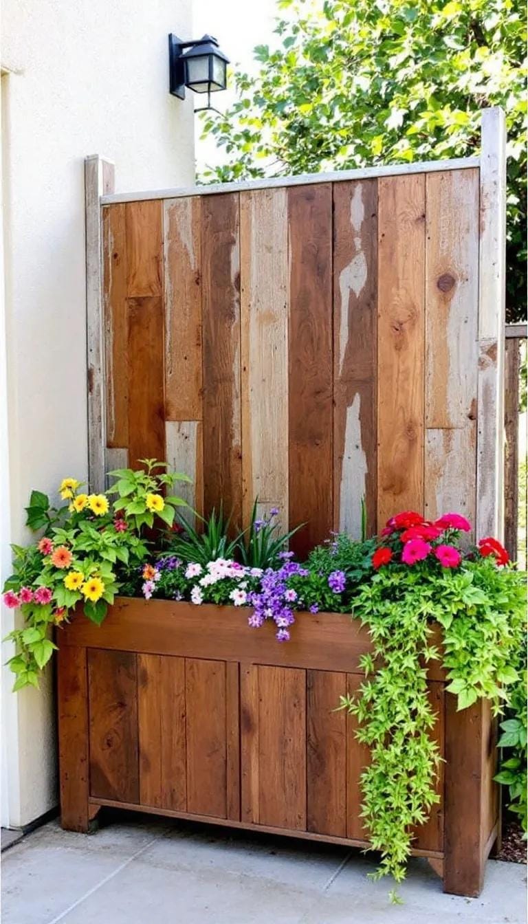 35 Unique Privacy Fence Ideas for a More Private Backyard 6 2. DIY privacy screen with built-in planter boxes-0