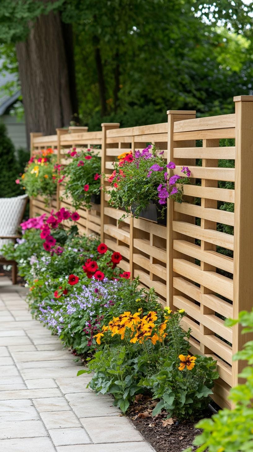 35 Unique Privacy Fence Ideas for a More Private Backyard 7 2. DIY privacy screen with built-in planter boxes-1