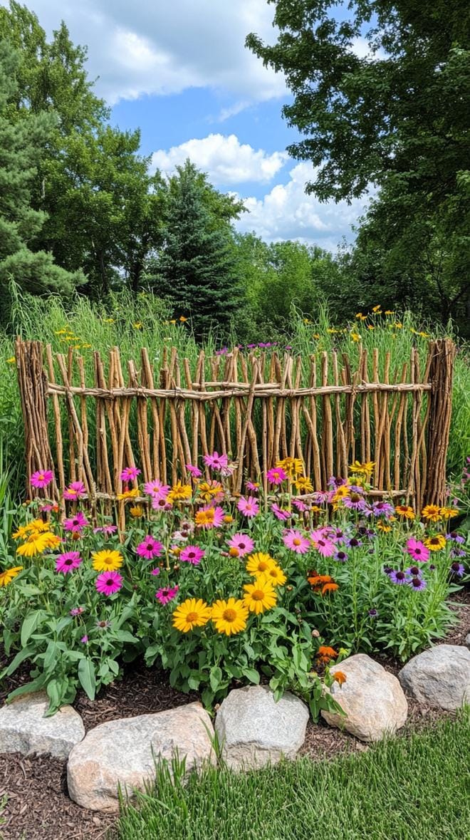 35 Unique Privacy Fence Ideas for a More Private Backyard 75 30. DIY woven willow branch garden privacy screen-1