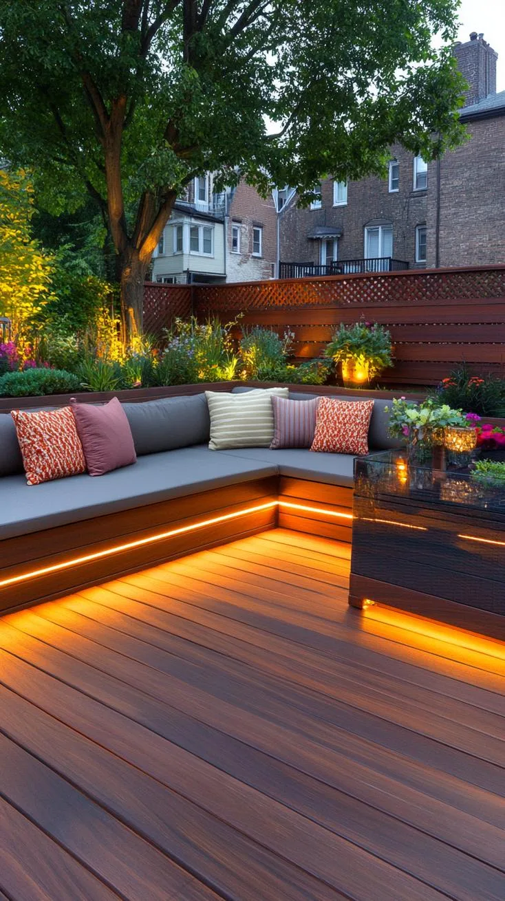 28. Dark horizontal wood fence with integrated lights-0
