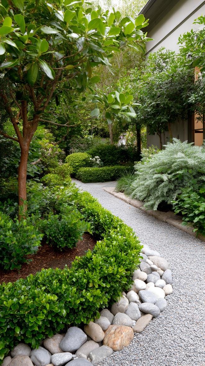 31 Rock Garden Ideas That Transform Any Outdoor Space 151 31. Dense low shrubs around pebble border curve-1
