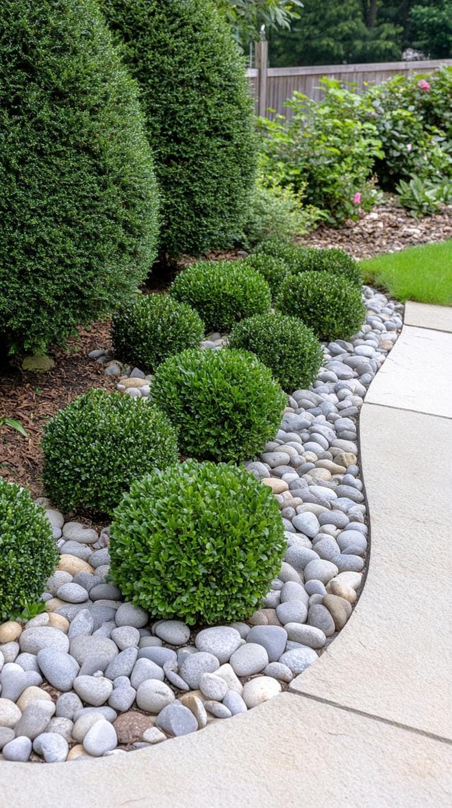 31 Rock Garden Ideas That Transform Any Outdoor Space 154 31. Dense low shrubs around pebble border curve-2