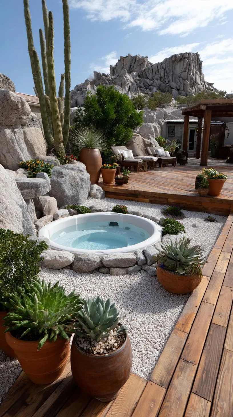 31 Best Hot Tub Ideas for the Ultimate Backyard Escape 152 27. Desert-themed hot tub with succulents and cacti-1