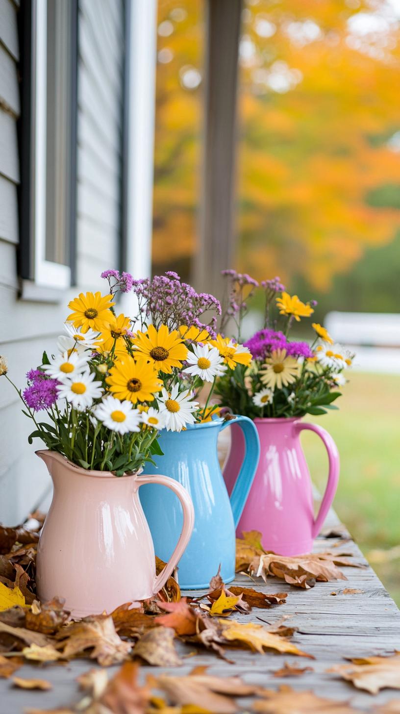 29 Vintage Garden Decor Ideas That Bring Rustic Charm Outdoors 25 6. Enamelware jugs filled with wild garden blooms-0