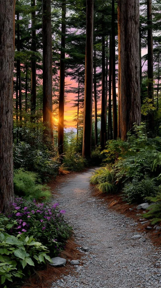 13. Enchanted forest pathway with sunset backdrop-1